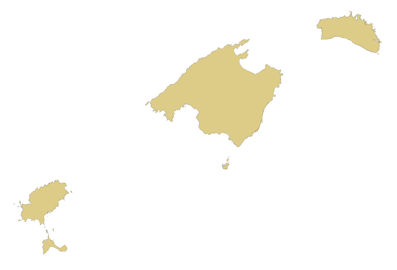 Kaart van de Balearen met Ibiza, Mallorca, Menorca en Formentera
