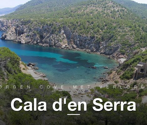 Cala d'en Serra vanaf bovenaf gezien, met de baai en de pijnbossen rondom, Ibiza