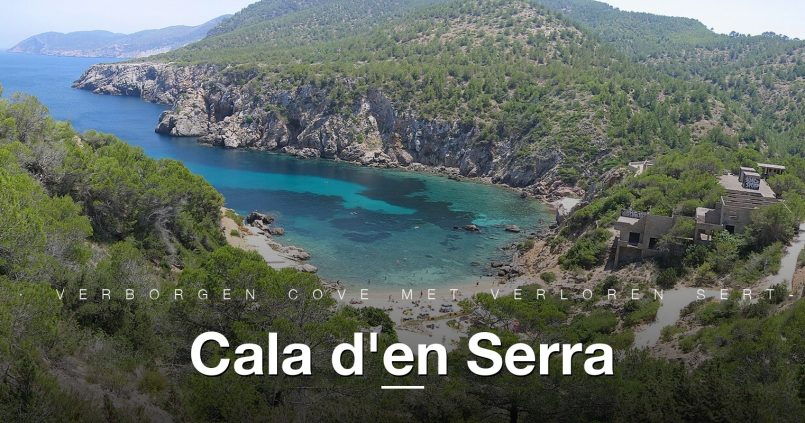 Cala d'en Serra vanaf bovenaf gezien, met de baai en de pijnbossen rondom, Ibiza