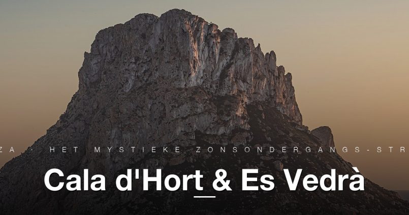 Es Vedrà bij zonsondergang gezien vanaf Cala d'Hort, zuidwestkust Ibiza