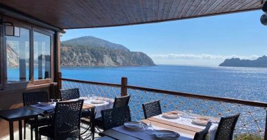 Terras van Es Boldado boven Cala d'Hort met zeezicht, Ibiza