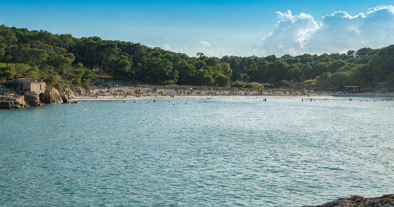 De baai van S'Amarador met turquoise water en pijnbos, Mallorca