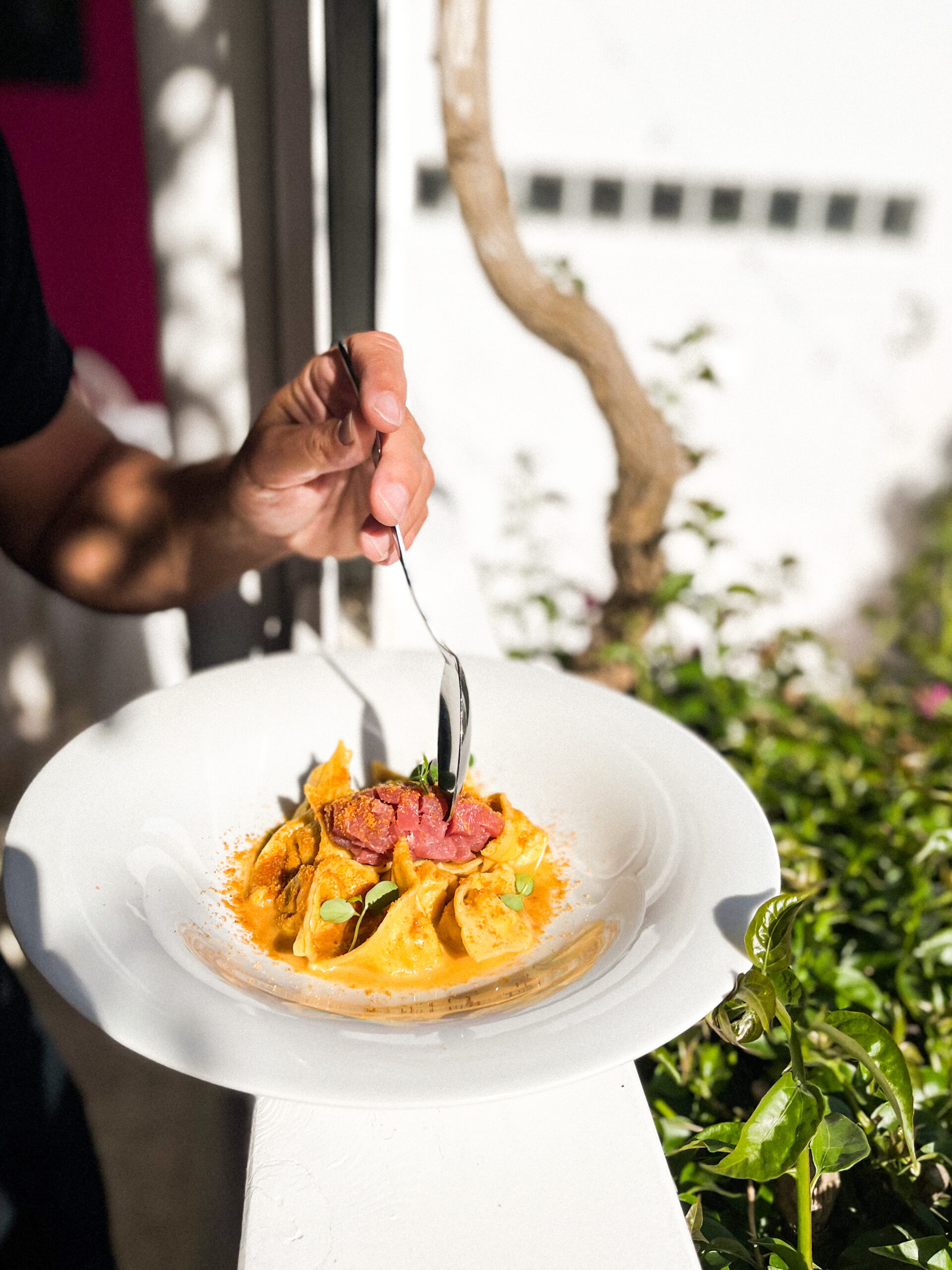 Bord huisgemaakte pasta met zeevruchten bij Casanita in Es Pujols
