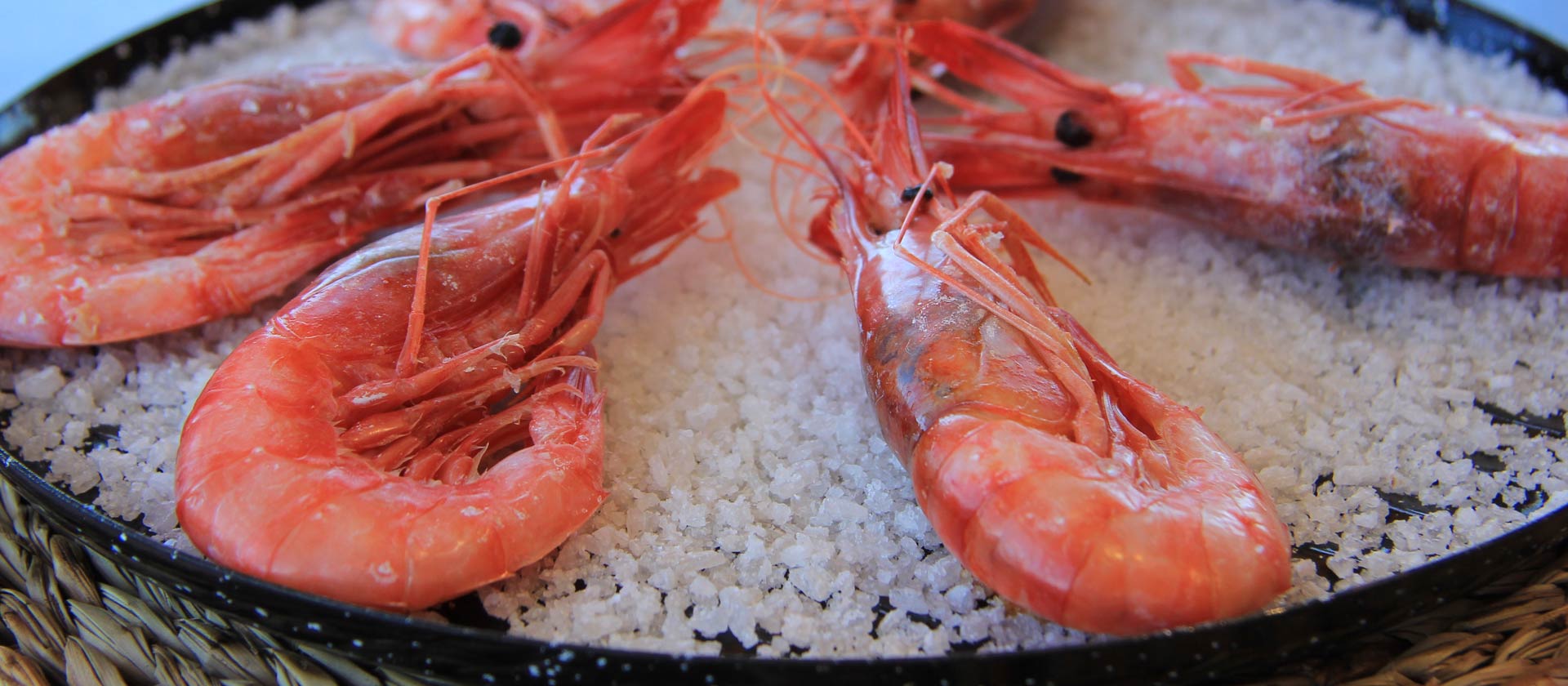 Restaurante Es Caló Formentera: verse vis aan het haventje van Sant Agustí 6 Rode garnalen (gambas) op een bed van grof zeezout bij Restaurante Es Caló