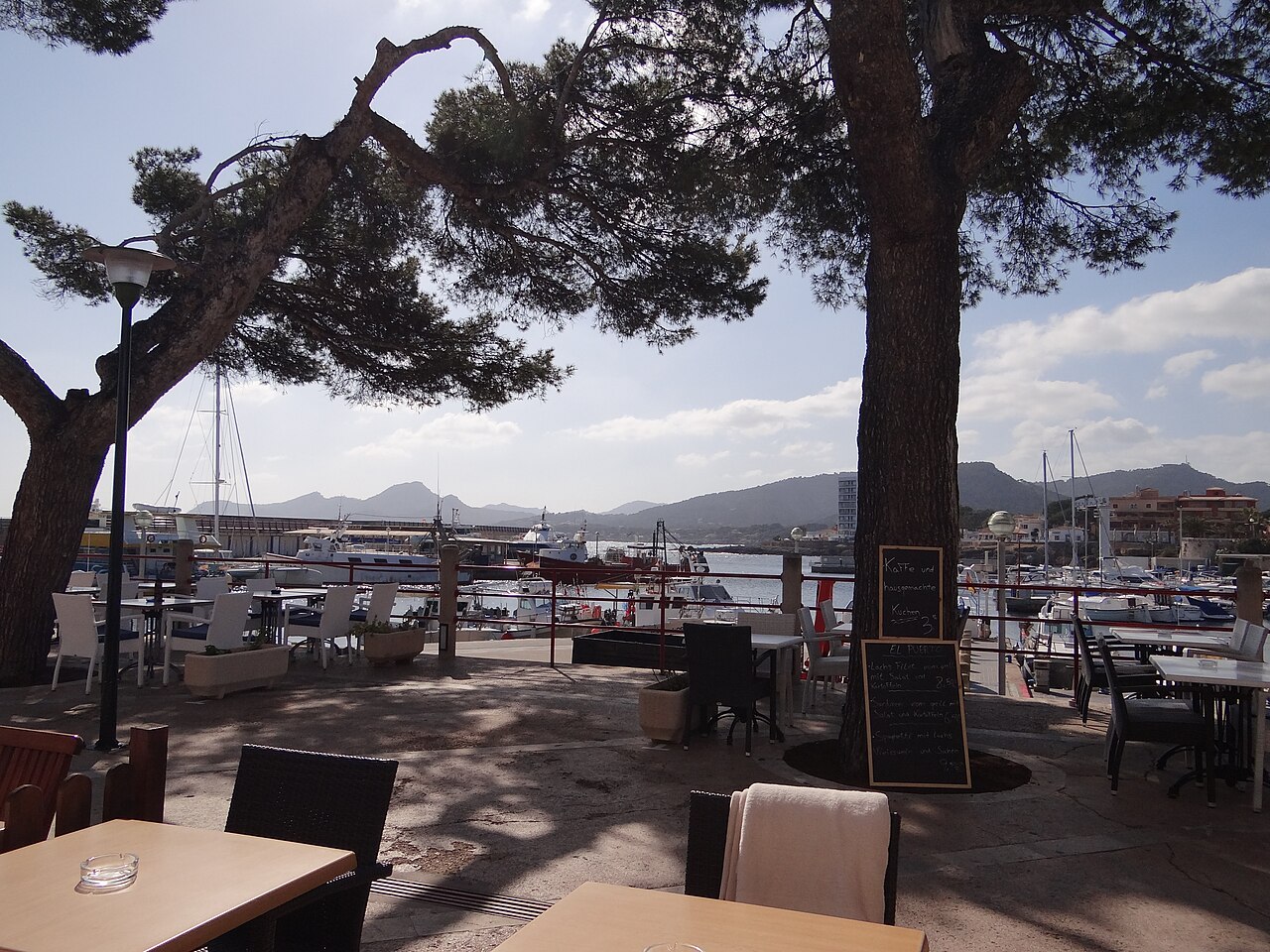 Hoe groot is Mallorca? Oppervlakte, afmetingen en rijtijden 2 De jachthaven van Cala Ratjada aan de oostpunt van Mallorca, gezien vanaf een terras onder de pijnbomen