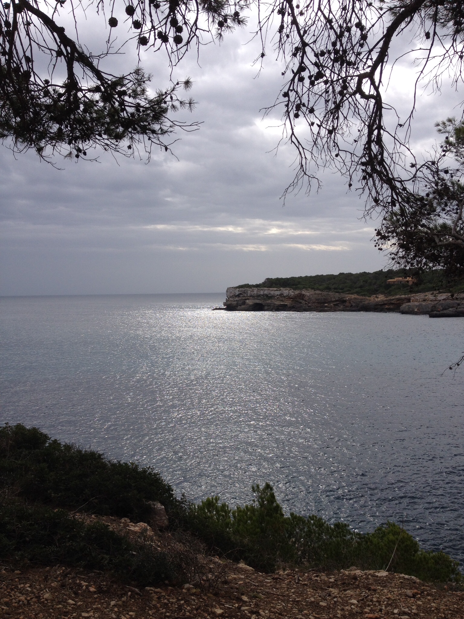 Helder turquoise water tussen de rotsen van Cala Mondragó, in het beschermde Parc natural de Mondragó op Mallorca