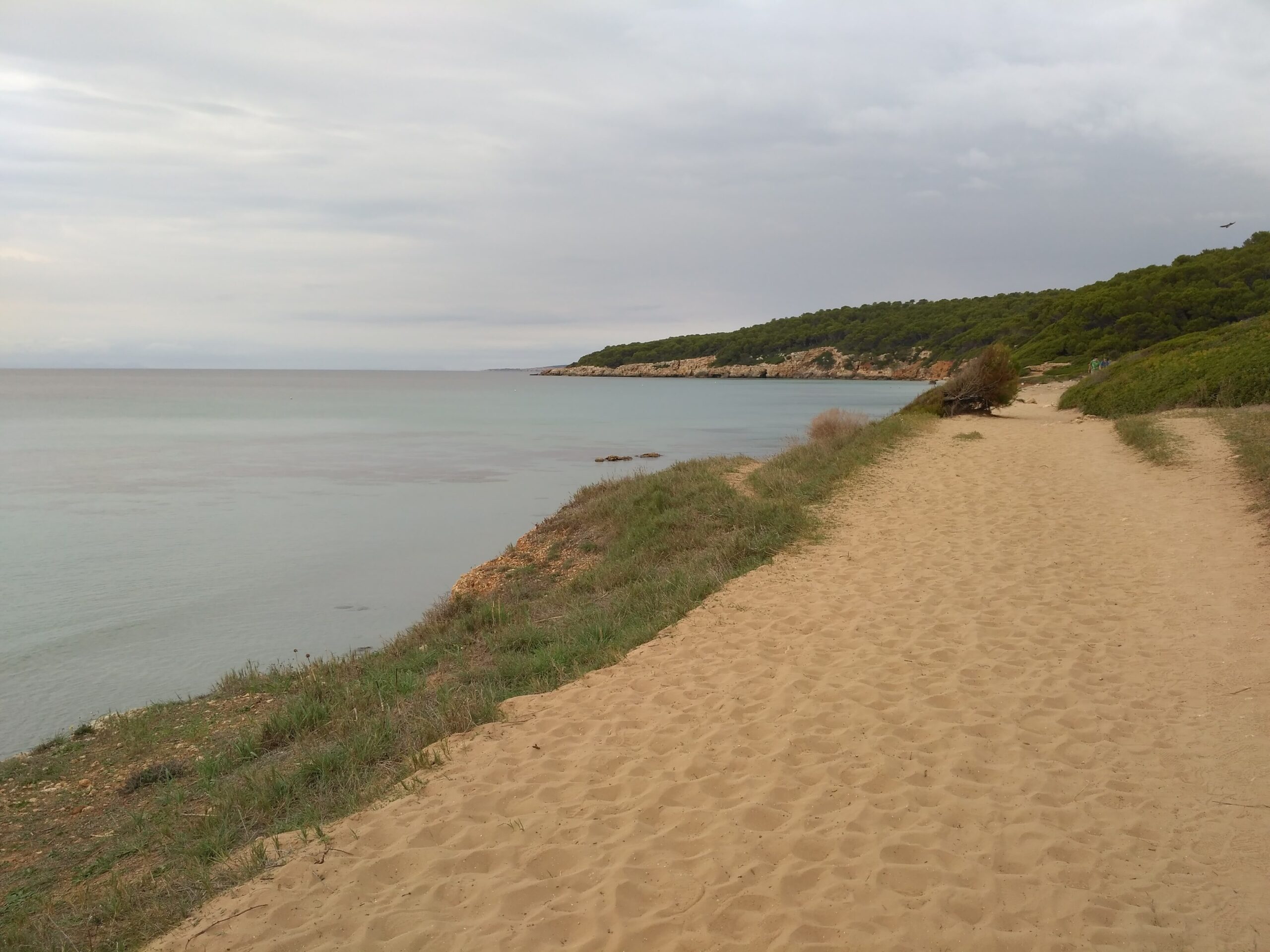 Binigaus Menorca: het wilde strand, het ravijn en de Cova des Coloms 2 Het zandpad langs de kust dat vanaf Sant Adeodat naar het strand van Binigaus loopt